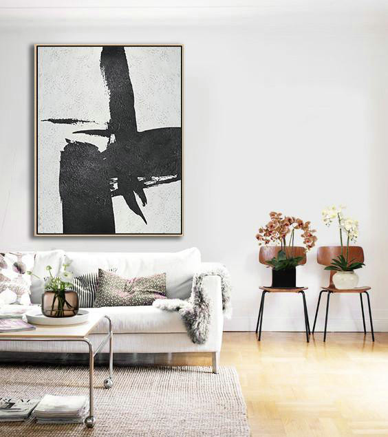 Large Abstract Art,Black And White Minimal Painting On Canvas - Wall Art Painting
